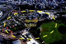 Les contours d’un ancien cratère volcanique découvert en avril dernier en pleine centre-ville d’Auckland (source photo : GNS Science)