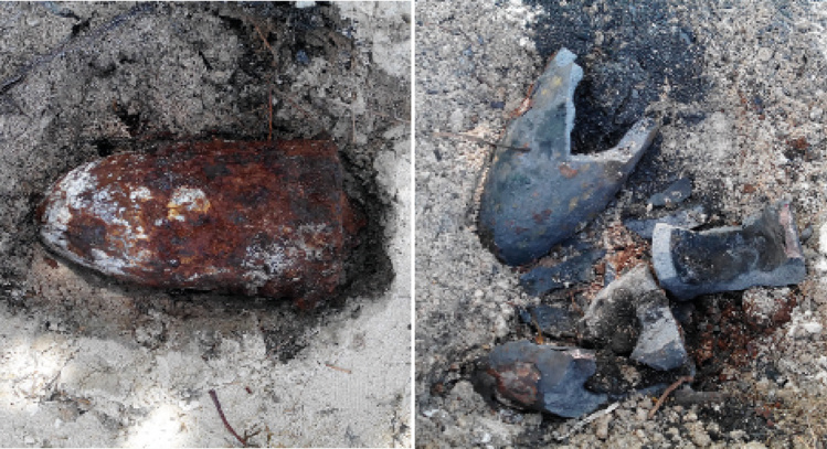 L'obus qui a été trouvé mesurait 16 cm et pesait 30 kg, dont 4 kg de poudre noire. Il a été neutralisé à l'aide d'une petite charge qui n'a causé aucune explosion.