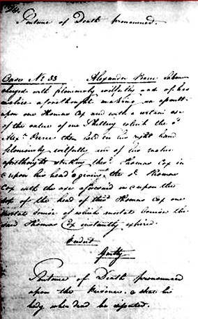 L’original de la sentence de mort prononcée par le tribunal d’Hobart, après la confession de Pearce.