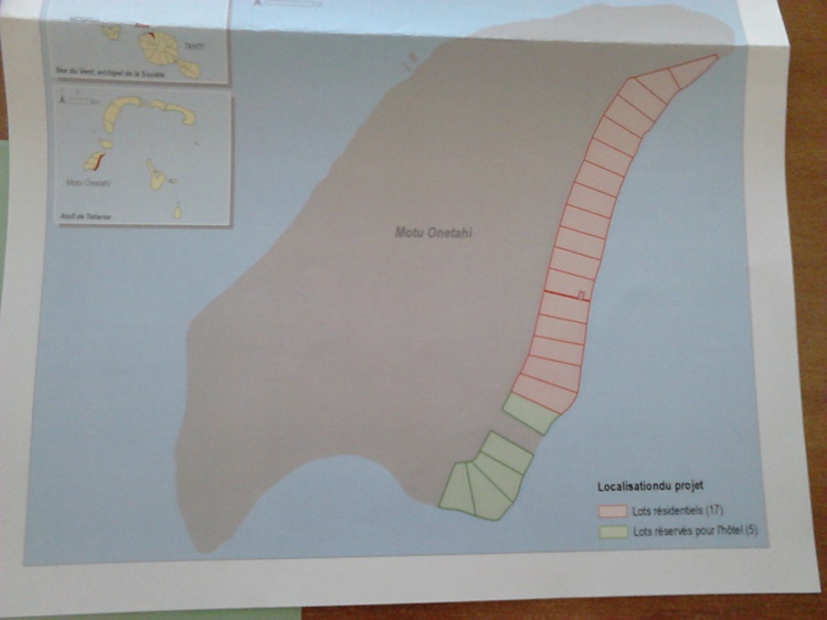 Le projet prévoit des travaux d’aménagement et de viabilisation de 23 lots sur le motu Onetahi. Le projet prévoit des travaux d’aménagement et de viabilisation de 23 lots sur le motu Onetahi.