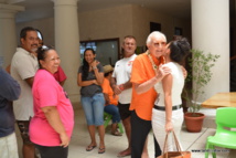 Gaston Flosse, samedi lors de son passage au bureau de Pirae.
