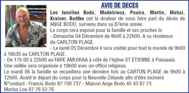 Décès de Monsieur Ange BODO Décès de Monsieur Ange BODO