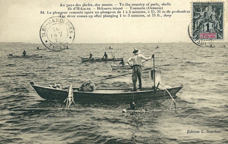 Pêcheurs et Plongeurs au pays de la nacre en 1912, île Hikueru, Tuamotu,. Photo Lucien Gauthier