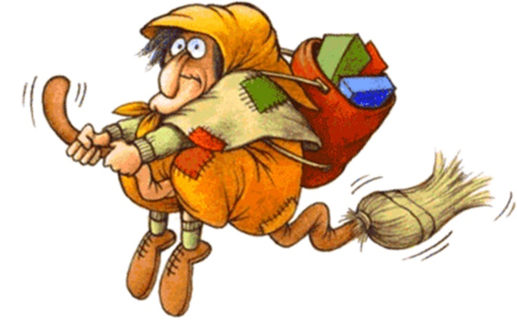 En Italie, une sorcière souriante qui vole sur son balai, donne bonbons et cadeaux aux enfants sages.