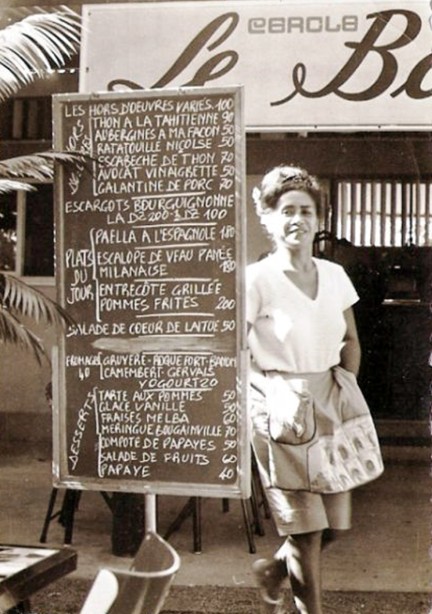 Carte d'un restaurant à Papeete en 1963