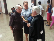 Gaston Flosse, Pascale Haiti et Me Quinquis, ce matin à l'audience de la cour d'appel.