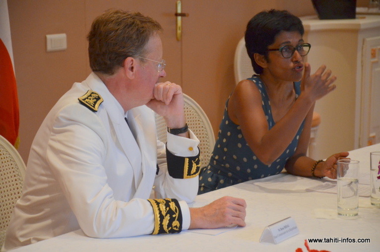 Ericka Bareigts, la ministre des Outre-mer, mardi, en présence du haut-commissaire René Bidal. Ericka Bareigts, la ministre des Outre-mer, mardi, en présence du haut-commissaire René Bidal.