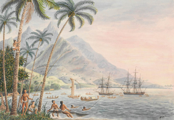 Matavai Bay, Island of Otahytey - Sun set - Coucher de soleil sur la baie de Matavai en 1792
