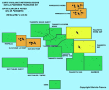 Vigilance orange pour fortes pluies sur La Société et les Marquises Vigilance orange pour fortes pluies sur La Société et les Marquises