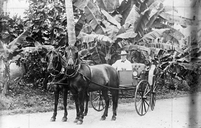 Le gouverneur allemand en balade à cheval, allant inspecter à l’improviste quelques plantations. Il se souciait de leur rendement autant que du bien-être de ceux qui y travaillaient.