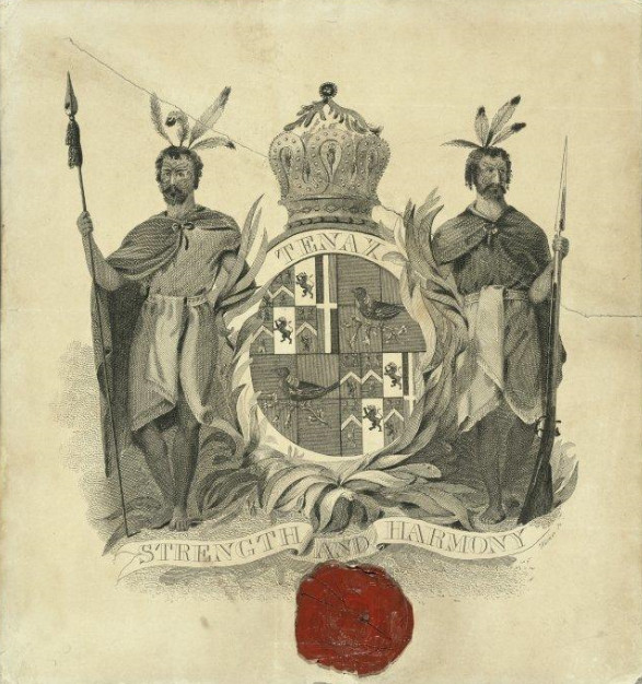 Les armoiries du « roi » français de la Nouvelle-Zélande, qui ne fut jamais vraiment pris au sérieux.