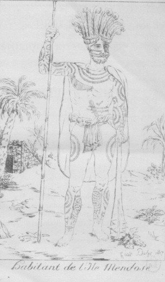 Dans le petit livre d’une quinzaine de pages qu’avait rédigé Kabris, il s’était lui-même représenté comme un « habitant de l’île Mendoça », nom donné aux Marquises en référence au commanditaire de l’expédition qui permit de les découvrir en 1595, le marquis Hurtado de Mendoza, vice-roi du Pérou.