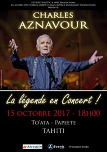 Charles Aznavour, en concert le 15 octobre à Tahiti Charles Aznavour, en concert le 15 octobre à Tahiti