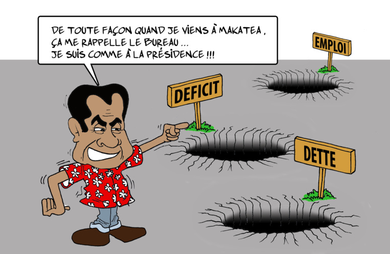 " Fritch en visite à Makatea " par Munoz " Fritch en visite à Makatea " par Munoz