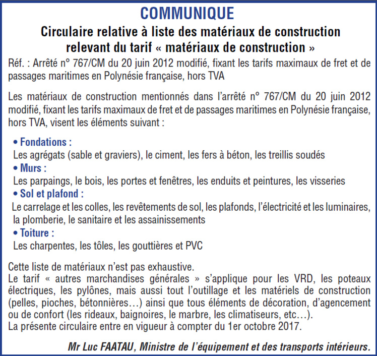 Frêt : Circulaire relative à liste des matériaux de construction relevant du tarif « matériaux de construction » Frêt : Circulaire relative à liste des matériaux de construction relevant du tarif « matériaux de construction »