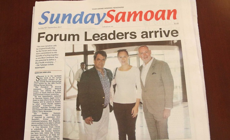 La presse samoane relaie l'arrivée des chefs d'exécutif à Apia, et notamment du Président Edouard Fritch, pour la réunion du Forum des îles du Pacifique