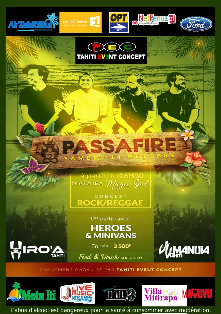 Concert de rock et reggae samedi à Mataiea avec le groupe Passafire