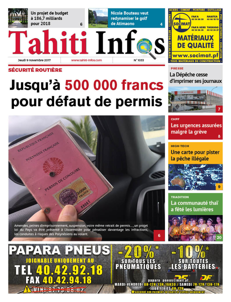 TAHITI INFOS N°1033 du 9 novembre 2017 TAHITI INFOS N°1033 du 9 novembre 2017