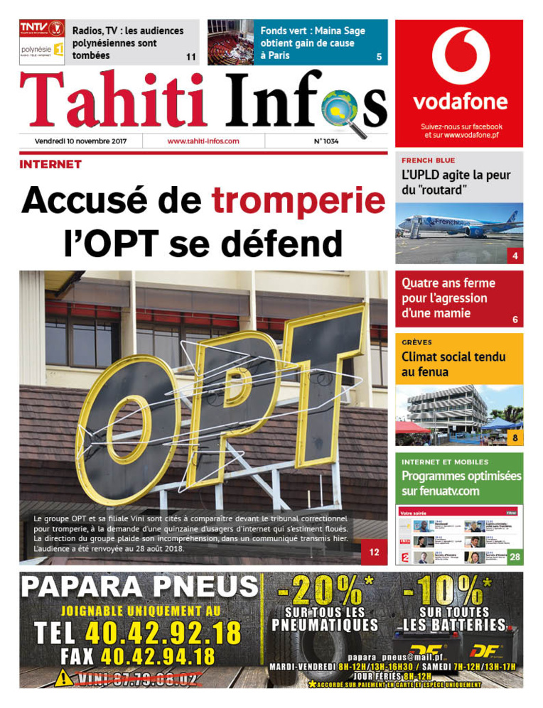 TAHITI INFOS N°1034 du 10 novembre 2017