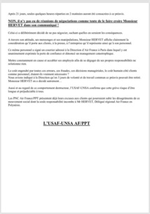 Air France : L'USAF-UNSA déplore l'absence de dialogue Air France : L'USAF-UNSA déplore l'absence de dialogue