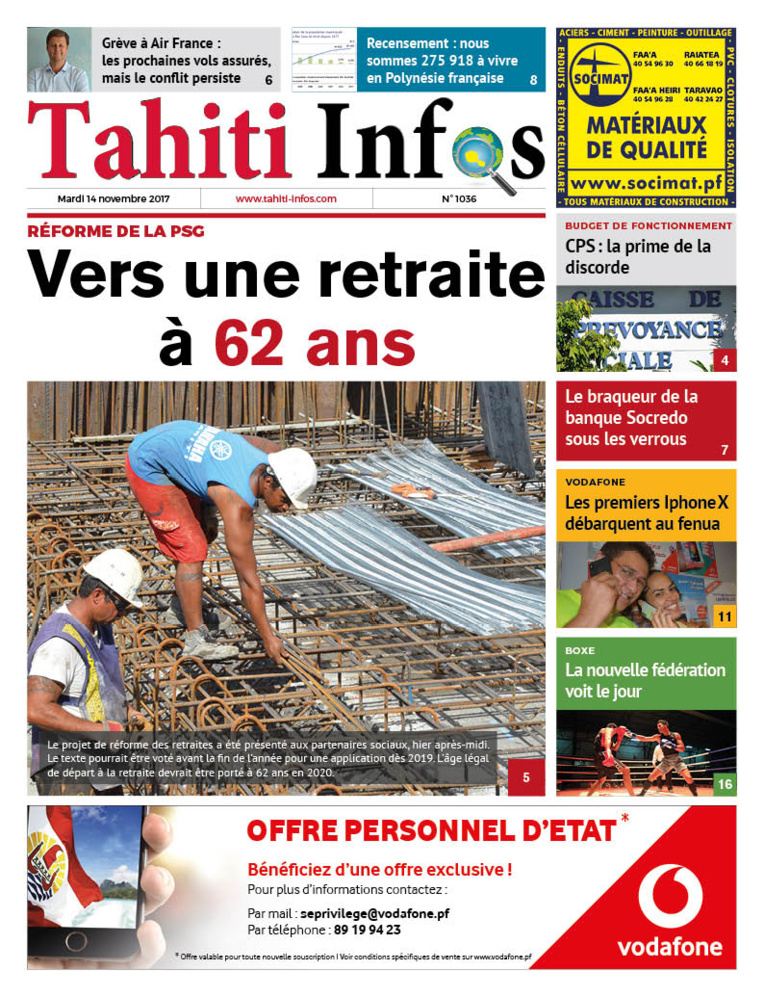TAHITI INFOS N°1036 du 14 novembre 2017 TAHITI INFOS N°1036 du 14 novembre 2017