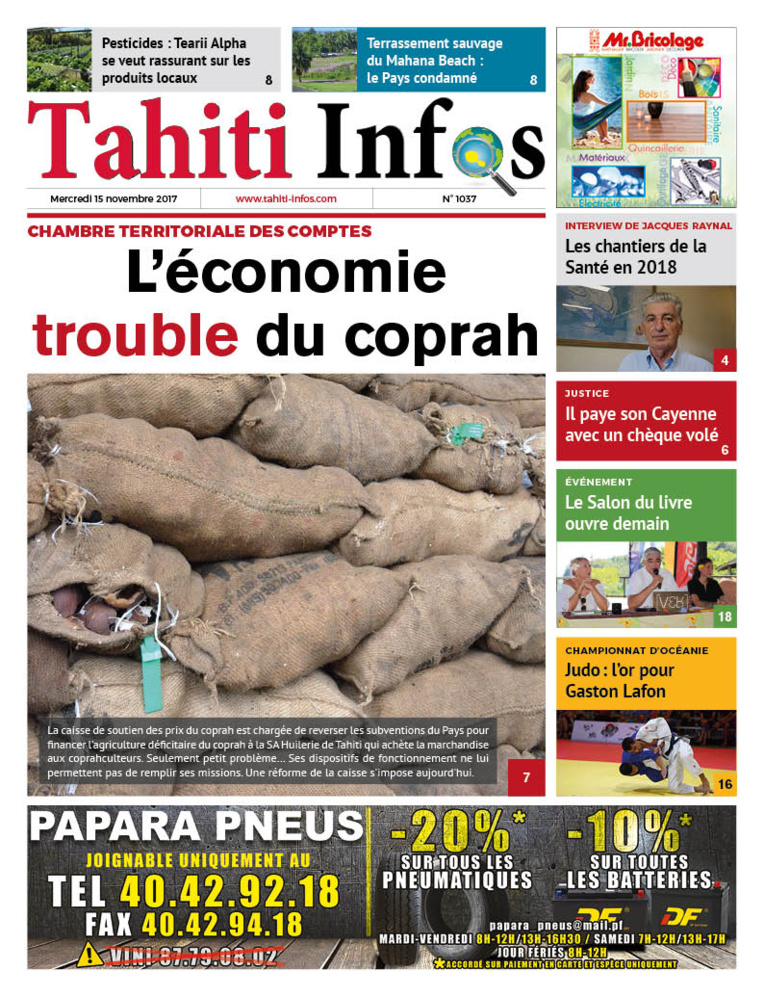 TAHITI INFOS N°1037 du 15 novembre 2017 TAHITI INFOS N°1037 du 15 novembre 2017