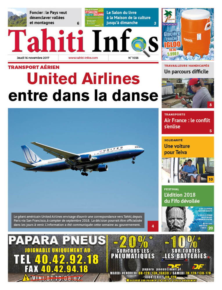 TAHITI INFOS N°1038 du 16 novembre 2017 TAHITI INFOS N°1038 du 16 novembre 2017