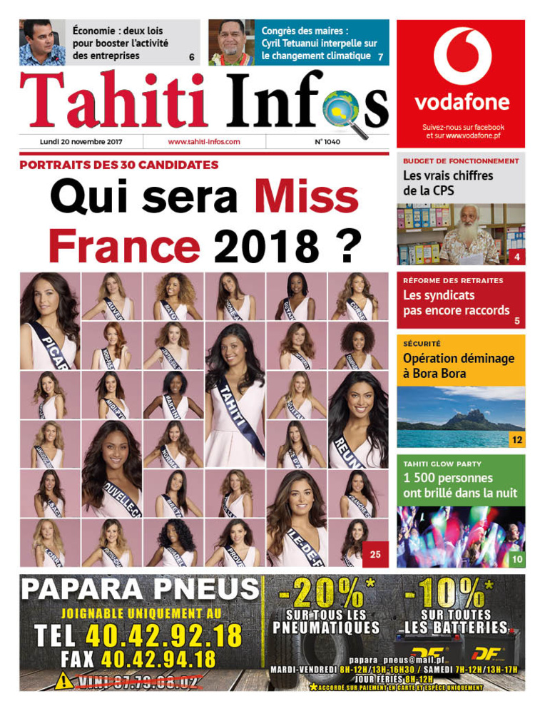 TAHITI INFOS N°1040 du 20 novembre 2017 TAHITI INFOS N°1040 du 20 novembre 2017