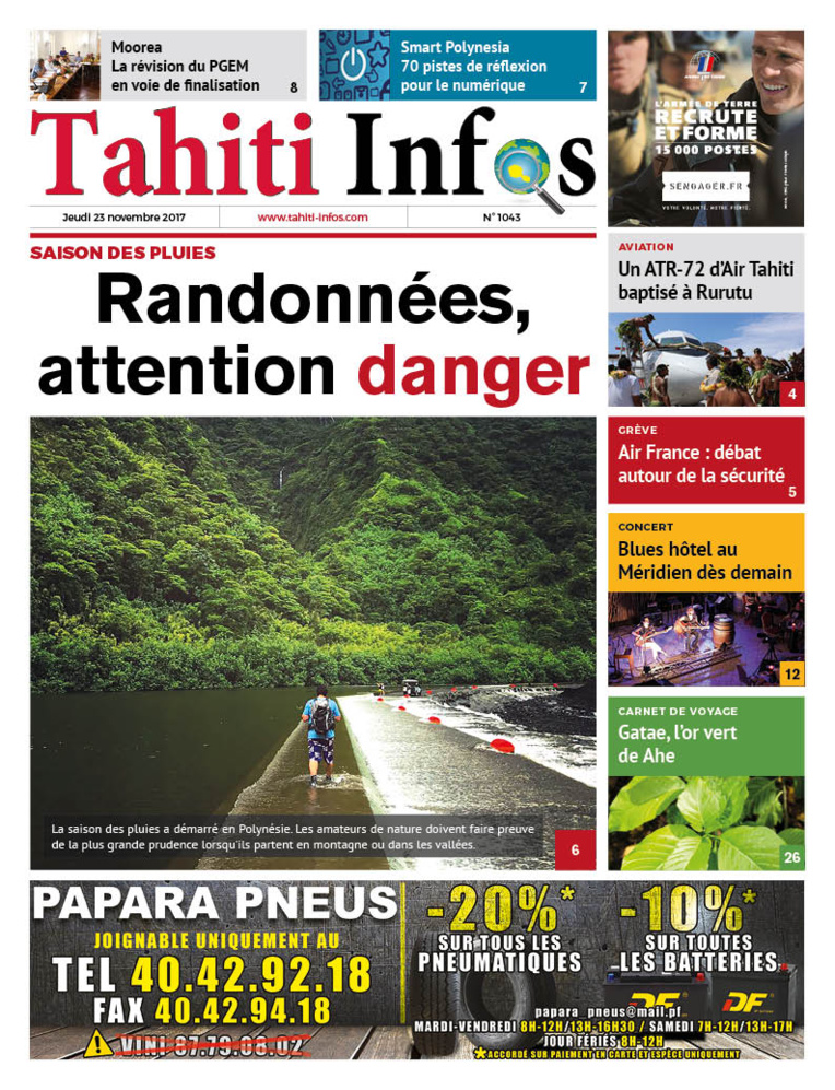 TAHITI INFOS N°1043 du 23 novembre 2017 TAHITI INFOS N°1043 du 23 novembre 2017