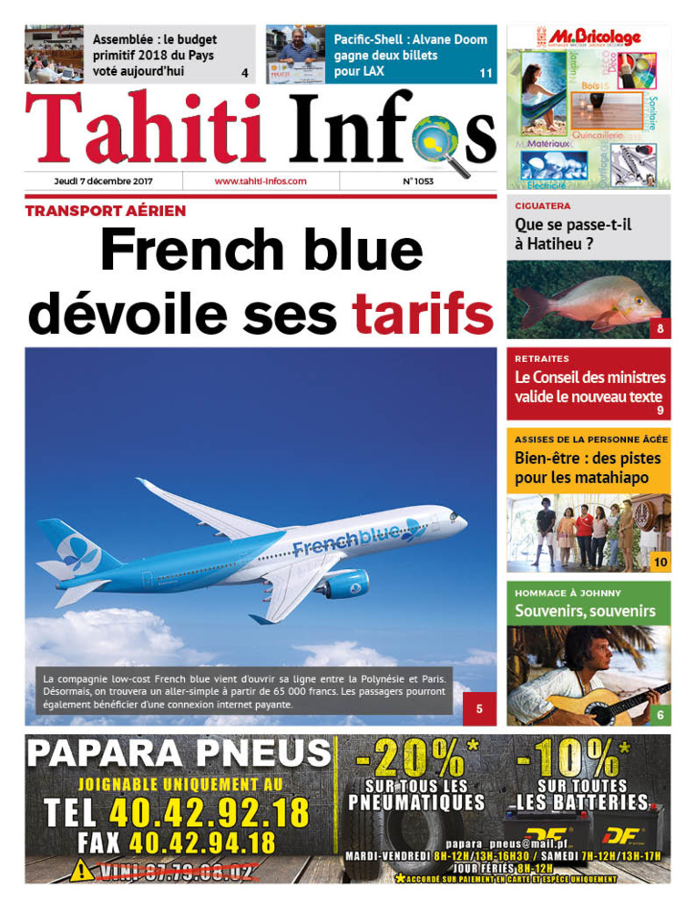 TAHITI INFOS N°1053 du 7 décembre 2017 TAHITI INFOS N°1053 du 7 décembre 2017