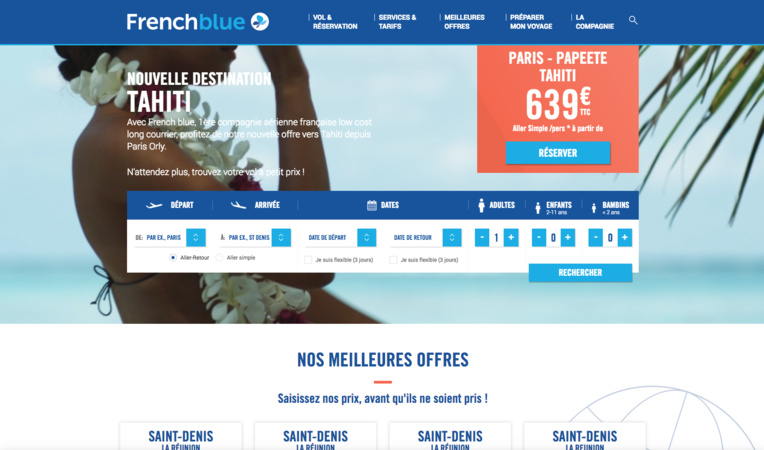 Le site de French blue consultable uniquement hors Polynésie (pour le moment) 