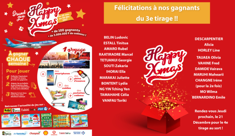 Résultats du 3e tirage du jeu concours Happy XMAS ! Résultats du 3e tirage du jeu concours Happy XMAS !
