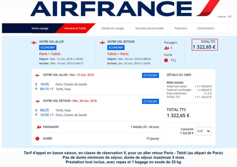 Air France baisse ses tarifs au départ de Paris vers Tahiti
