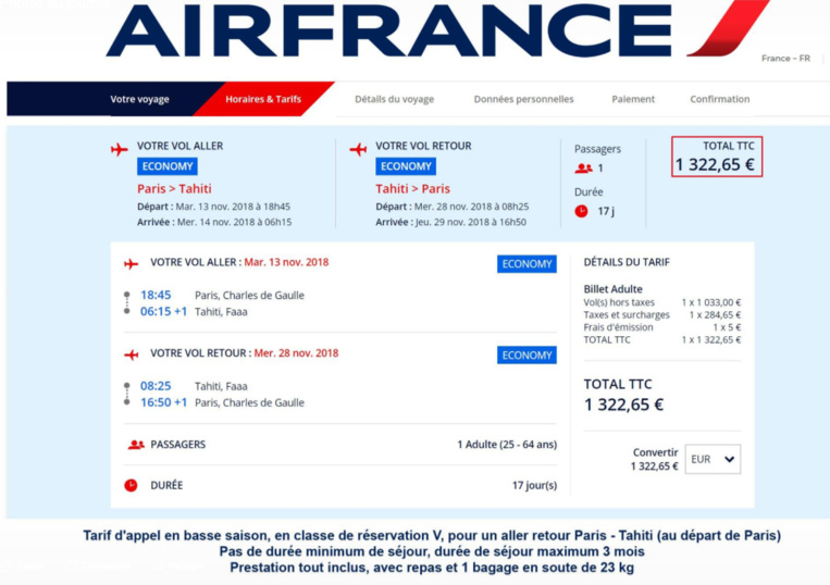 Air France baisse ses tarifs au départ de Paris vers Tahiti Air France baisse ses tarifs au départ de Paris vers Tahiti