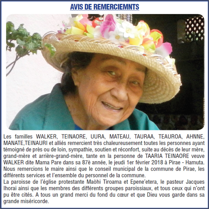 Avis de remerciements Famille WALKER Avis de remerciements Famille WALKER