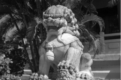Le lion gardien mâle du temple chinois
