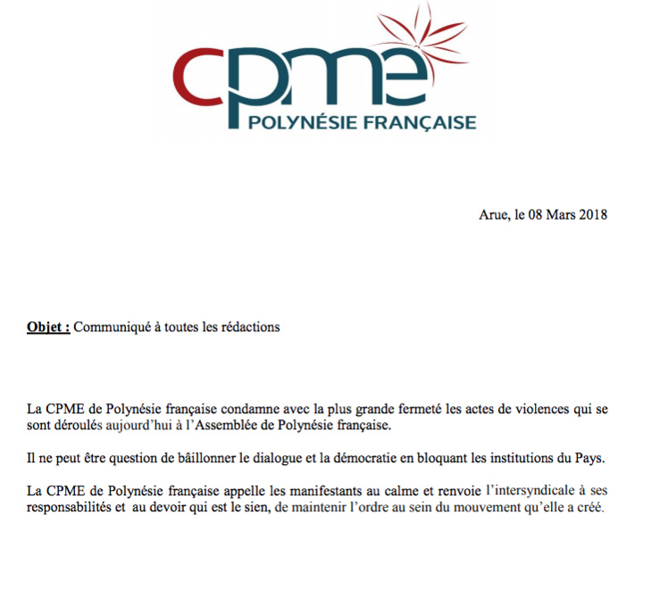 La CPME condamne fermement les actes de violence à l'Assemblée La CPME condamne fermement les actes de violence à l'Assemblée