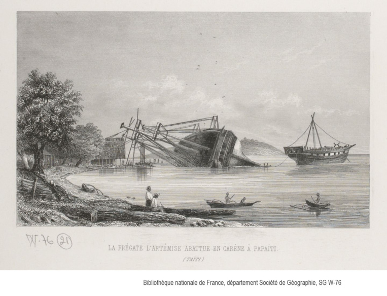 Le haut fait d’armes de Laplace a, incontestablement, été de sauver son bateau, L’Artémise, grâce à un échouage comme on n’en avait encore jamais vu à Motu Uta. Le haut fait d’armes de Laplace a, incontestablement, été de sauver son bateau, L’Artémise, grâce à un échouage comme on n’en avait encore jamais vu à Motu Uta.