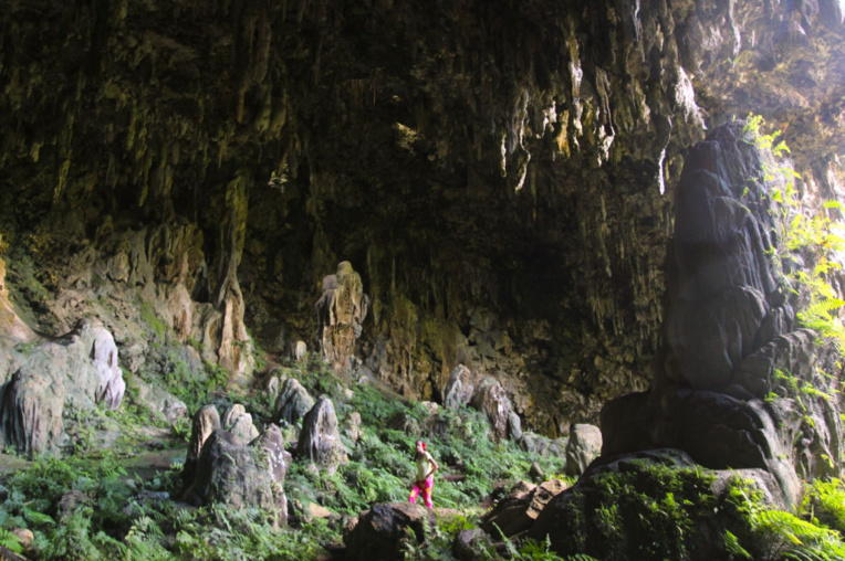 Avec un personnage qui donne l’échelle, ce cliché permet de visualiser la grandeur de la grotte A’Eo, devenue petit à petit, depuis 1990, la « grotte Mitterrand ». Avec un personnage qui donne l’échelle, ce cliché permet de visualiser la grandeur de la grotte A’Eo, devenue petit à petit, depuis 1990, la « grotte Mitterrand ».