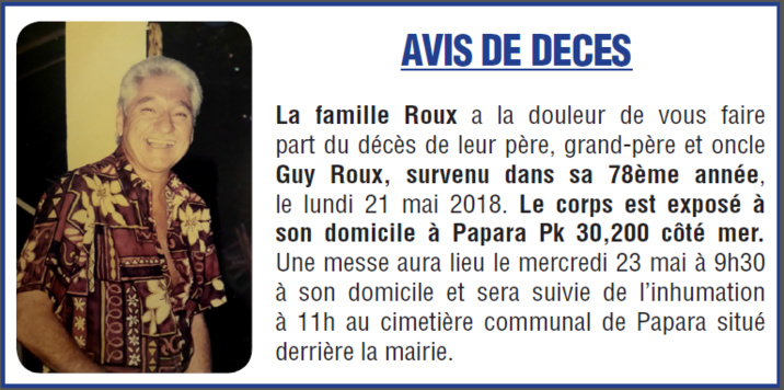 Décès de Monsieur Guy ROUX Décès de Monsieur Guy ROUX