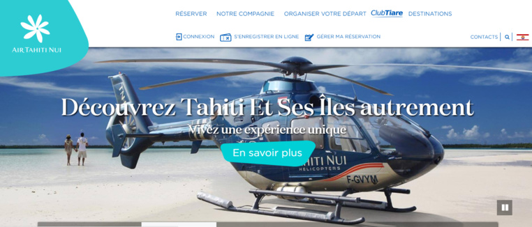 Air Tahiti Nui promeut sur son site internet les activités de Tahiti Nui Helicopters.