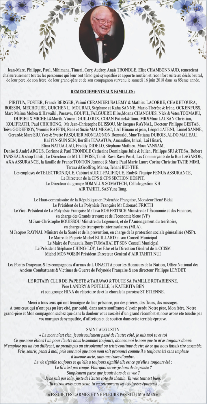 Avis de remerciements Famille TRONDLE Avis de remerciements Famille TRONDLE