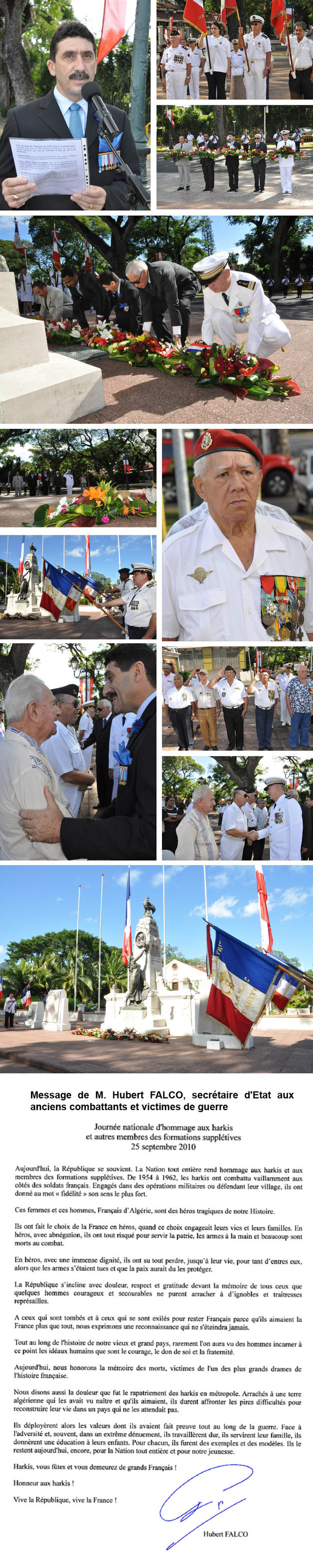 Hommage aux harkis et aux autres membres des formations supplétives de la guerre d'Algérie.