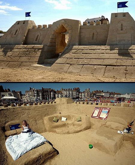 Il a fallu 1000 tonnes de sable et une équipe de 4 sculpteurs travaillant 14 heures par jour pendant une semaine pour construire cet hôtel