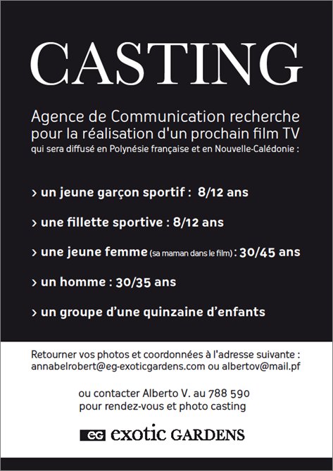 CASTING pour les besoins d'un film publicitaire