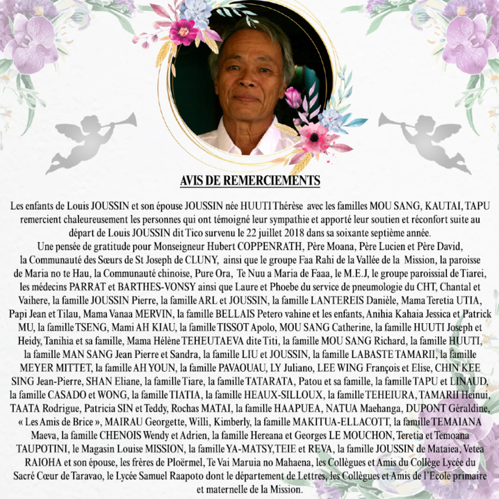 Avis de remerciements Famille JOUSSIN Avis de remerciements Famille JOUSSIN