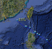 Position au 8/11/2010 à 17h : N 21°37  E 117°18 Vitesse : 7 noeuds