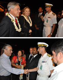 M. Sebastian PINERA, Président du Chili a été accueilli sur le tarmac de l'aéroport Tahiti-Faa'a par M. Tearii ALPHA, représentant du Président de la Polynésie frança