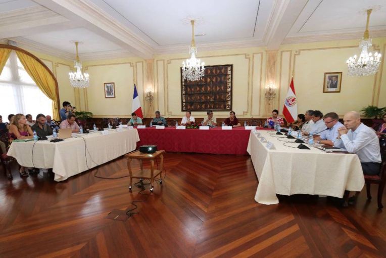 Le Comité de pilotage du Plan Climat Energie de la Polynésie française est composé de plusieurs membres, dont le haut-commissaire, René Bidal et le président du pays, Edouard Fritch.