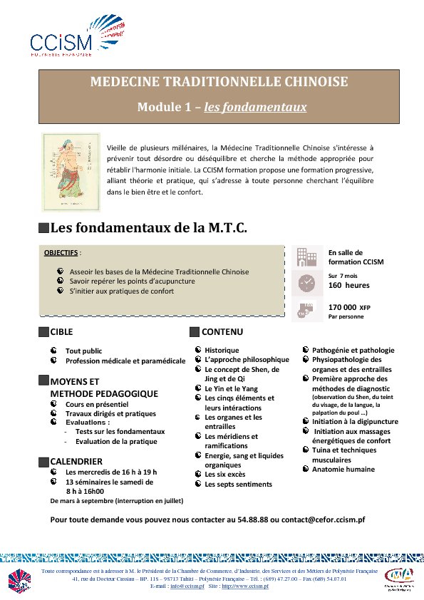 Une nouvelle formation au Pôle Formation de la CCISM: la médecine chinoise